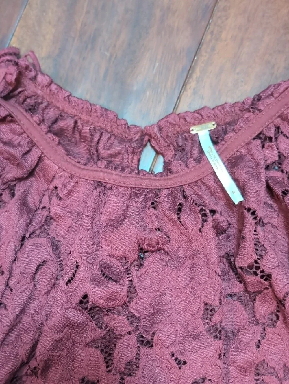 Free People Burgundy Lace Long-Sleeve Blouse